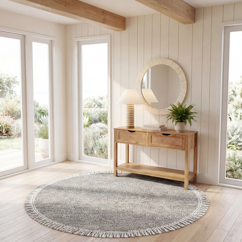 Tapis en laine / coton gris Breilynn, Rond 6 pi