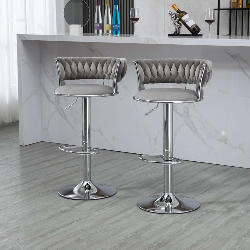 Andraya Swivel Upholstered Adjustable Height Counter Stool with Metal Frame, Grey