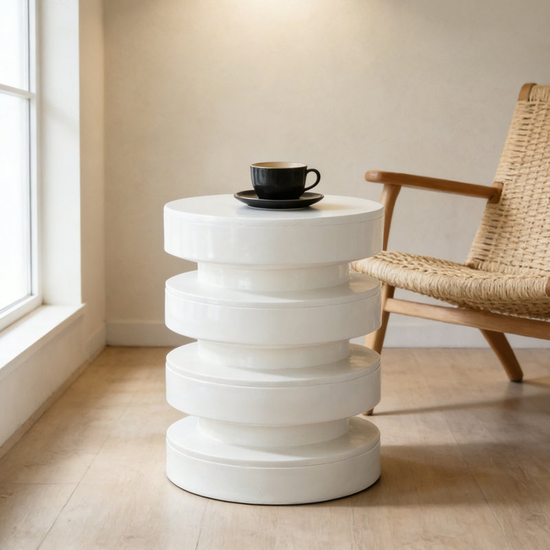 Table d'appoint moderne pour l'intérieur et l'extérieur, Blanc