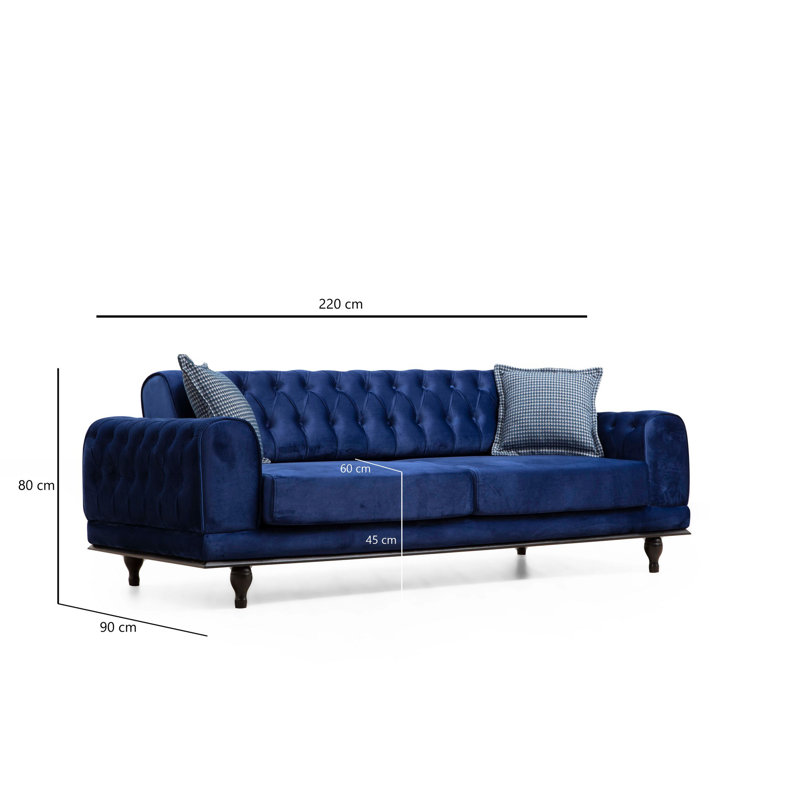 Canapé convertible 86,6 po Ahquan, 100 % polyester bleu marine