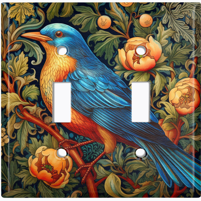 Couvercle de plaque d'interrupteur en métal; Bascule standard US 2 - oiseau bleu, Double # 2