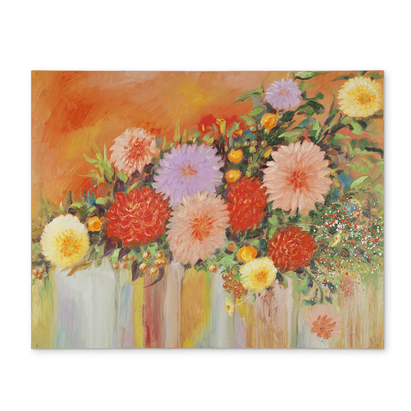 Botanical Orange Polyester Placemat - Colorful Abstract Flowers