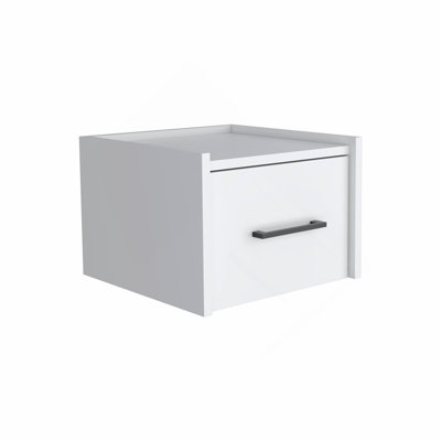 Floating Nightstand , End Table, Side Table Wall-Mounted Single Drawer Design with Handle- White - Bedroom