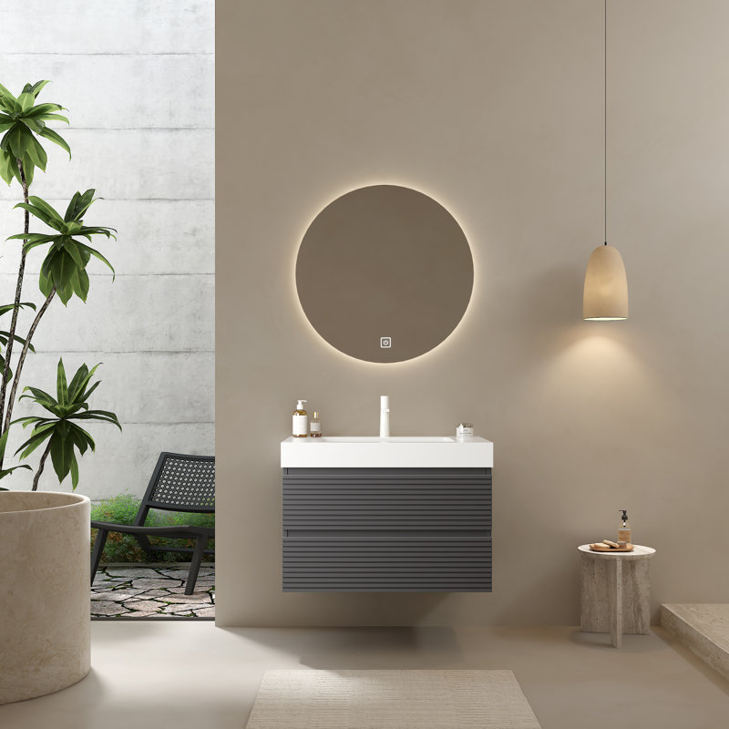 Meuble-lavabo mural moderne 30 po avec lavabo encastré et tiroirs, sans robinet