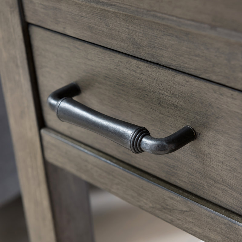 Solid + Manufactured Wood Traditional Tray Edge End Table, Smoke Gray-Wash