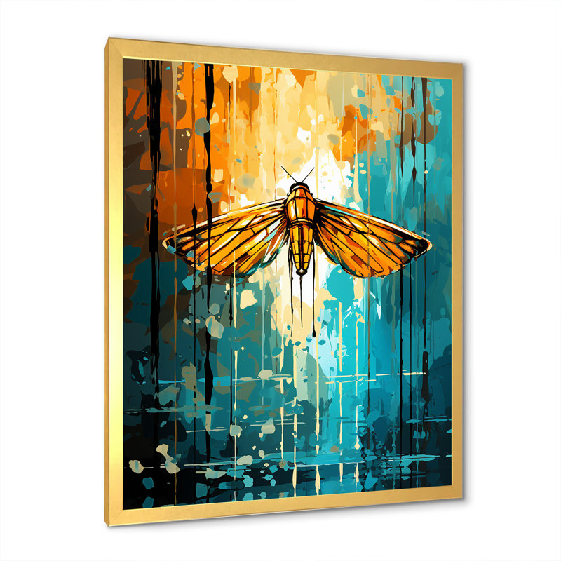 Art mural vert et jaune avec insectes Moth II - insectes et insectes, Cadre doré simple, H 44 po x l 34 po x P 1,5 po