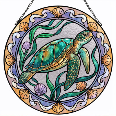 Panneau de vitrail de tortue de mer ， H 12 po