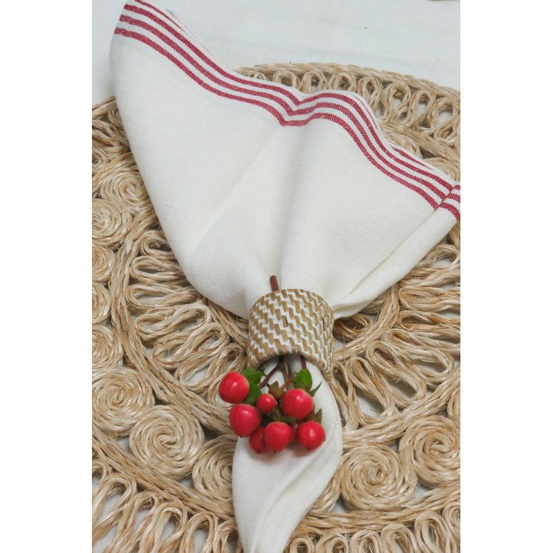 Alsace Square Napkin, White/Red