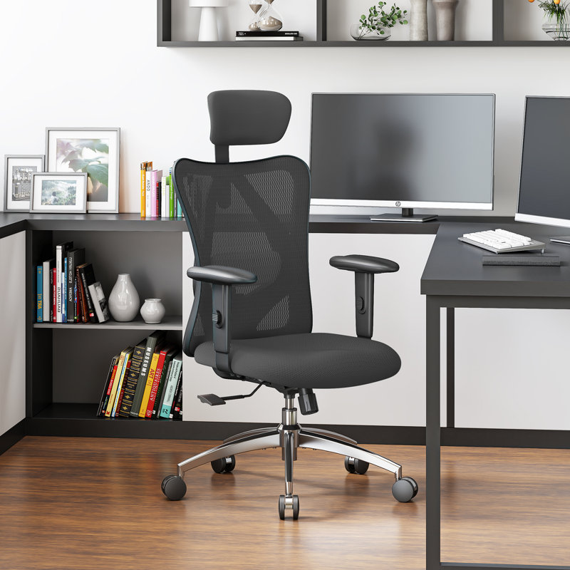 Ergonomic Office Chair, with Adjustable Headrest and Lumbar Support, High Back, Black