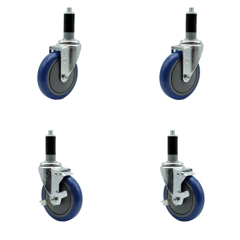 Expanding Stem Caster with 2 Brake, Blue