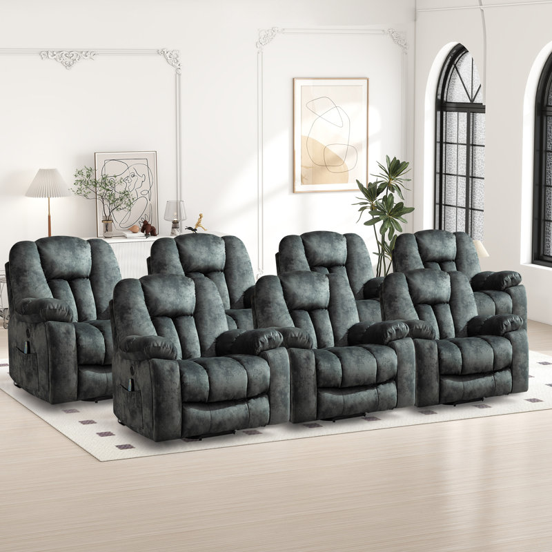 40.9"Wide Heated Massage Chair with USB & Dual Cupholders and Storage Pocket, Gray Microfiber/Microsuede
