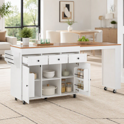 Kitchen Island with Extendable Dining Table, Storage, and Power Outlet