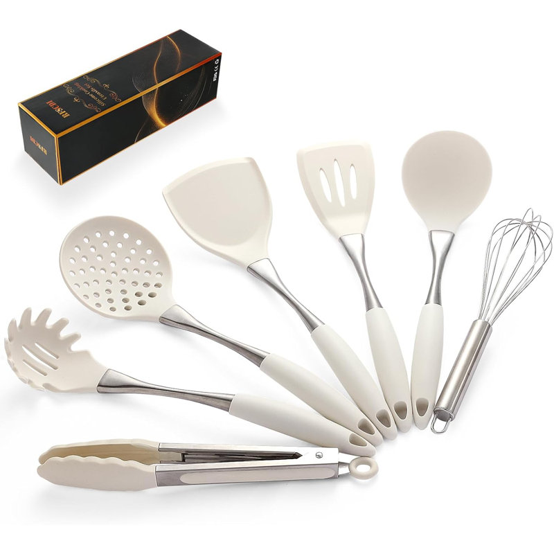 Ensemble d'ustensiles de cuisine en silicone de qualité professionnelle avec poignées ergonomiques - Ustensiles de cuisine résistants à la chaleur et non toxiques pour la cuisson et la cuisson - Ustensiles allant au lave-vaisselle pour les chefs de ma