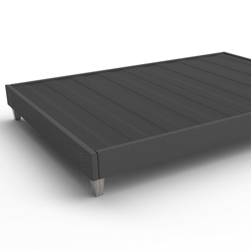 Structure de lit double avec installation simple et rapide - sans outils, pieds modernes en faux bois de 6 po, fondation recouverte de tissu gris foncé