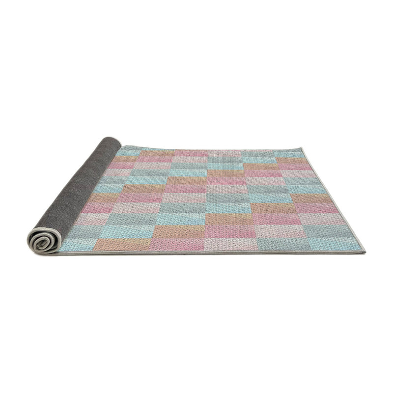 Tapis rose/bleu à motifs, Rond 7 pi