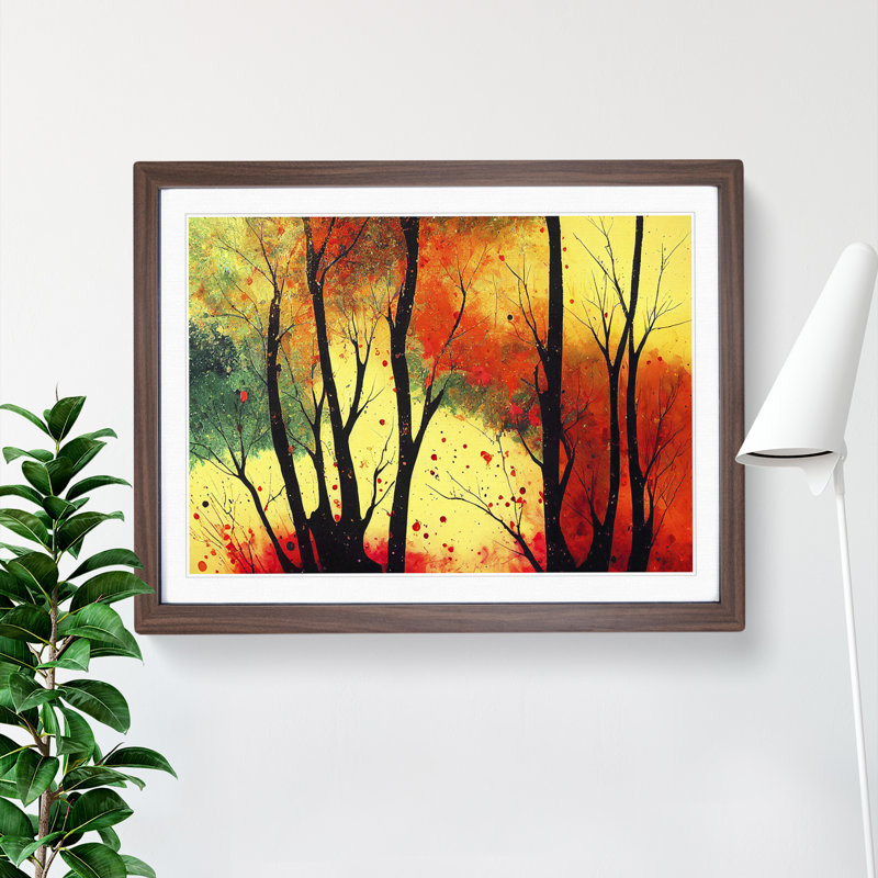 Colourful Autumn Forest Vol.2 Abstract 1 Piece Single Picture Frame Painting, 25cm H x 34cm W x 2cm D, Walnut