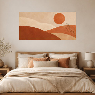 CXVU, reproduction d'art sur toile abstraite en terre cuite, Rolling Hills and Sun, Boho Desert Landscape Decor for Living Room Office Room Ready to Hang 12x24 "