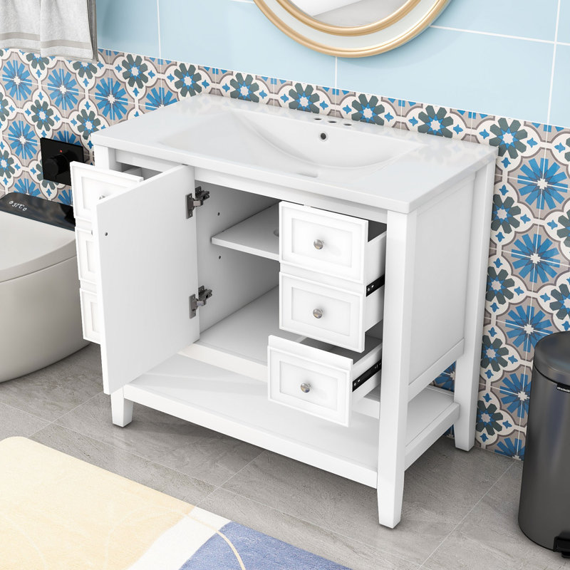 Rhemy 36'' Single Bathroom Vanity with Ceramic Top, White