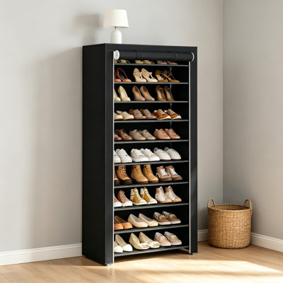 Shoe Rack with Covers, 10 Tiers Tall Shoe Organizer for Closet and Entryway, Large Capacity Vertical Shoe Storage Holds 30 Pairs, Sturdy Metal Frame with Waterproof Dust Cover