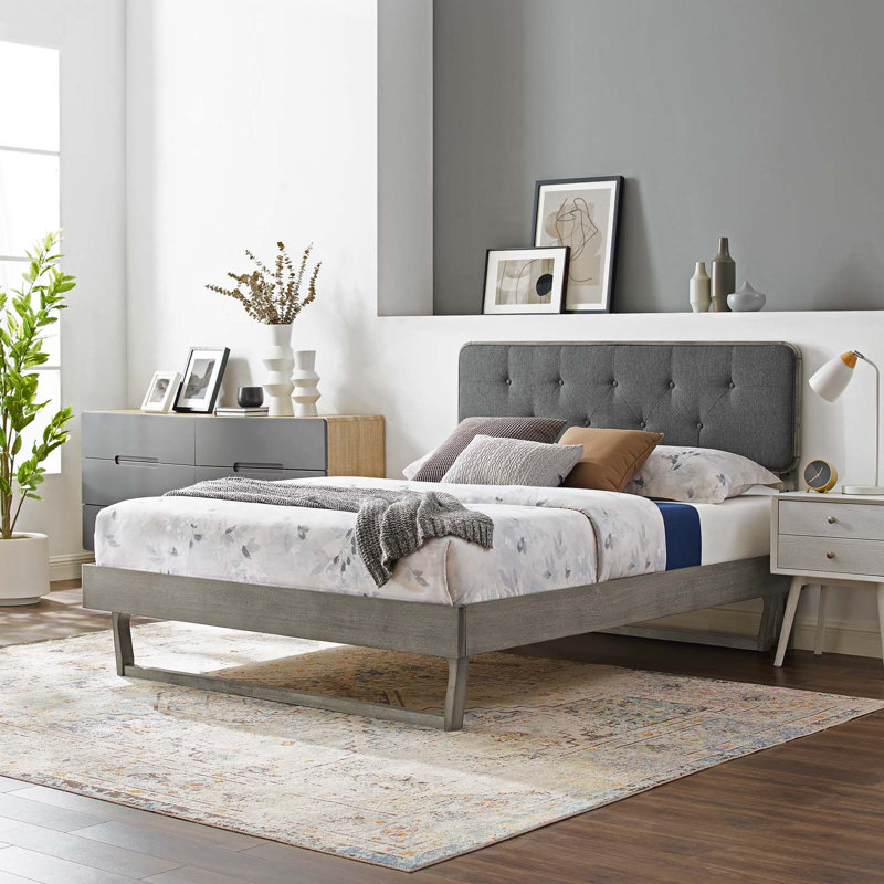 Lit plateforme Bridgette, Simple, Gris/gris anthracite