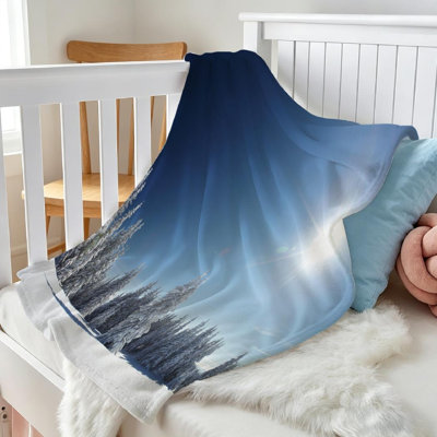 Blue Ultra Soft Flannel Fleece Throw Blanket,Winter Trees in Mountains Single-Sided Print
