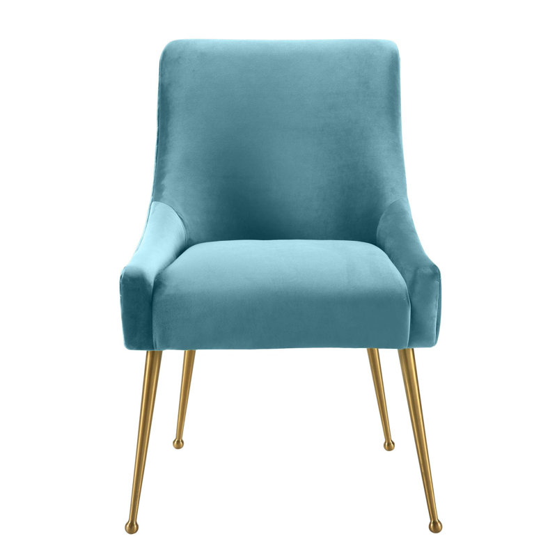19'' H Upholstered Pine Parsons Chair, Gold, Sea Blue Velvet