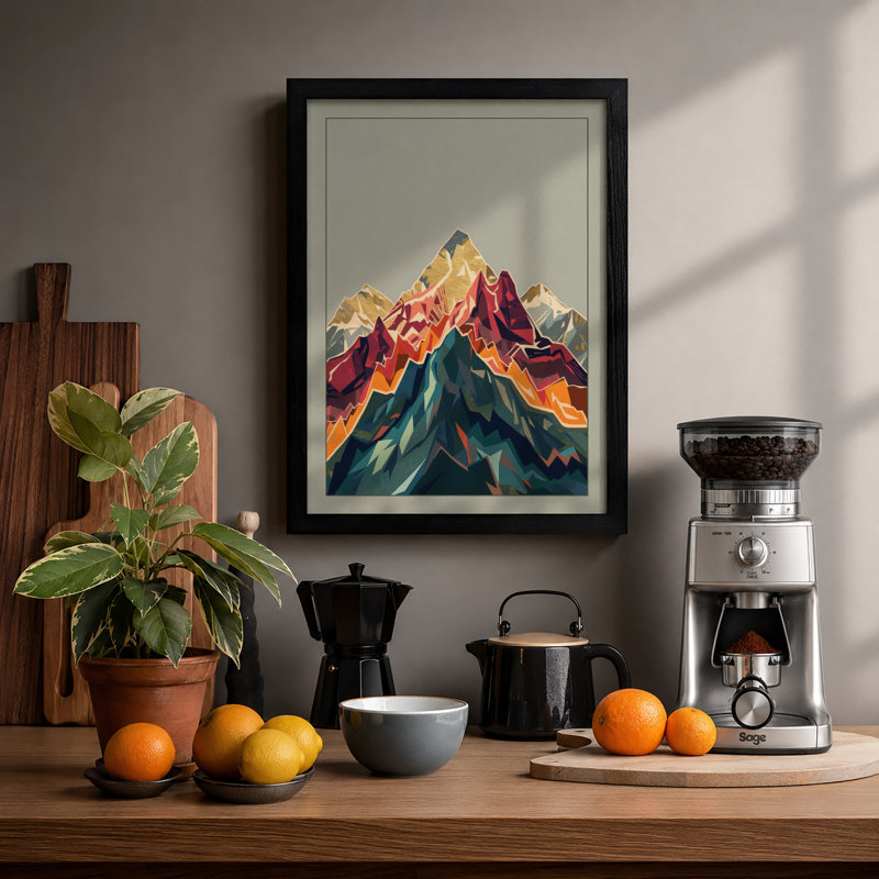 Mountain Peaks Geometric - Print, A2 - 59.4 x 42.0 cm, Black