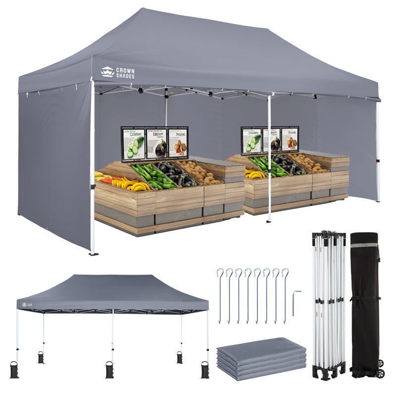Commercial 20 Ft. W x 10 Ft. D Heavy Duty Pop Up Canopy Tent with 4 Sidewalls Gray, Gray