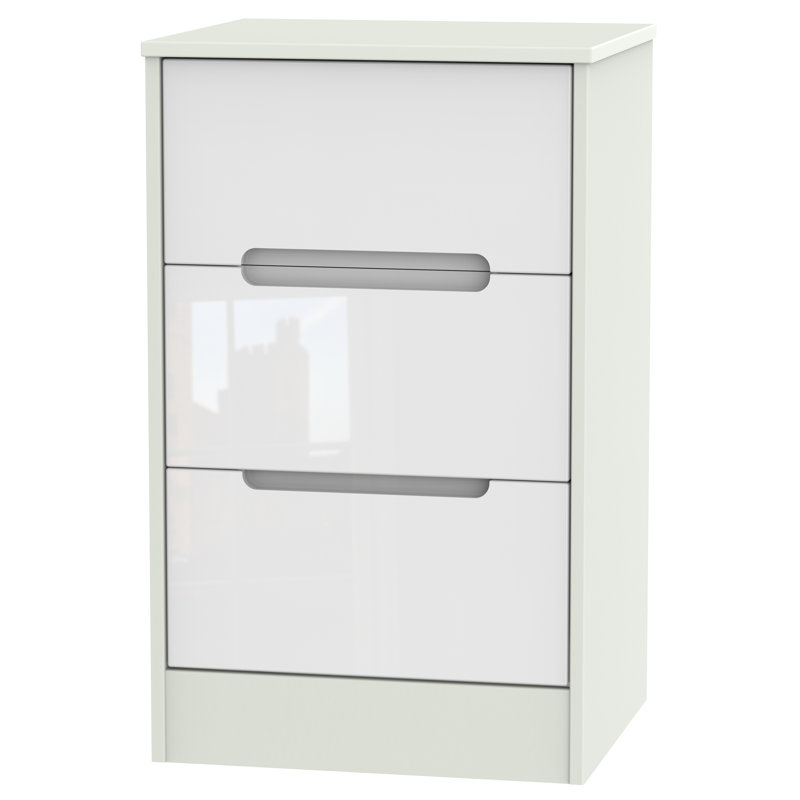 Fully Assembled Vernon 3 Drawer Bedside Table, White Gloss/Kashmir