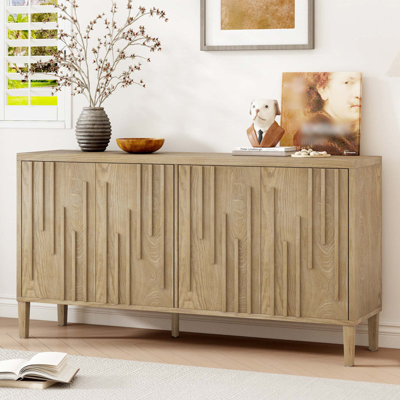 59.8" 4-Door Sideboard,Hidden Handle, Natural