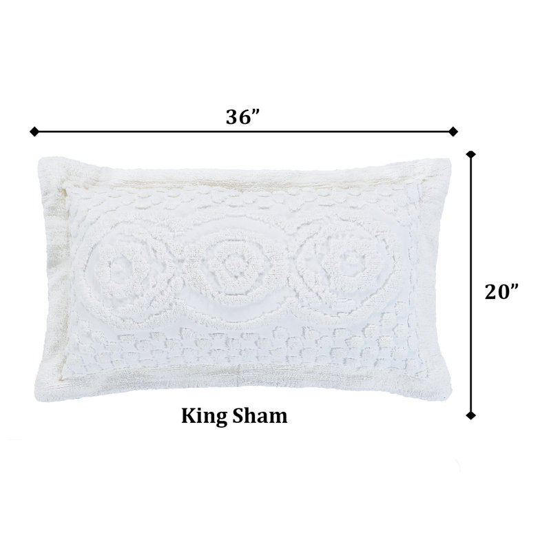Taie décorative très grand en chenille touffetée Heirloom 100% coton, conception en médaillon, housse de coussin décorative douce et respirante, certifié OEKO-TEX, lavable à la machine, toutes saisons, 20 po x 36 po, blanc