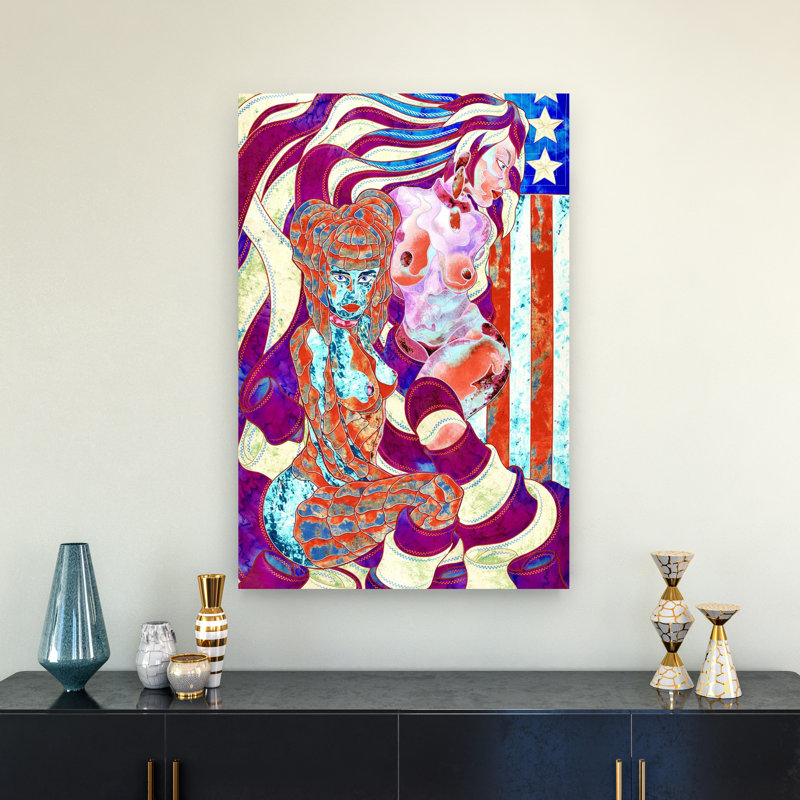Vibrant Flag Women Abstract Colorful Contemporary Landscape Nature Wall Art Print 1 Piece Wrapped Canvas Wall Art