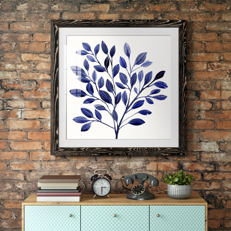 Impression encadrée «Deep Blue Branch I» - prête à être accrochée, Papier encadré noir vieilli, H 17 po x l 17 po x P 1,5 po