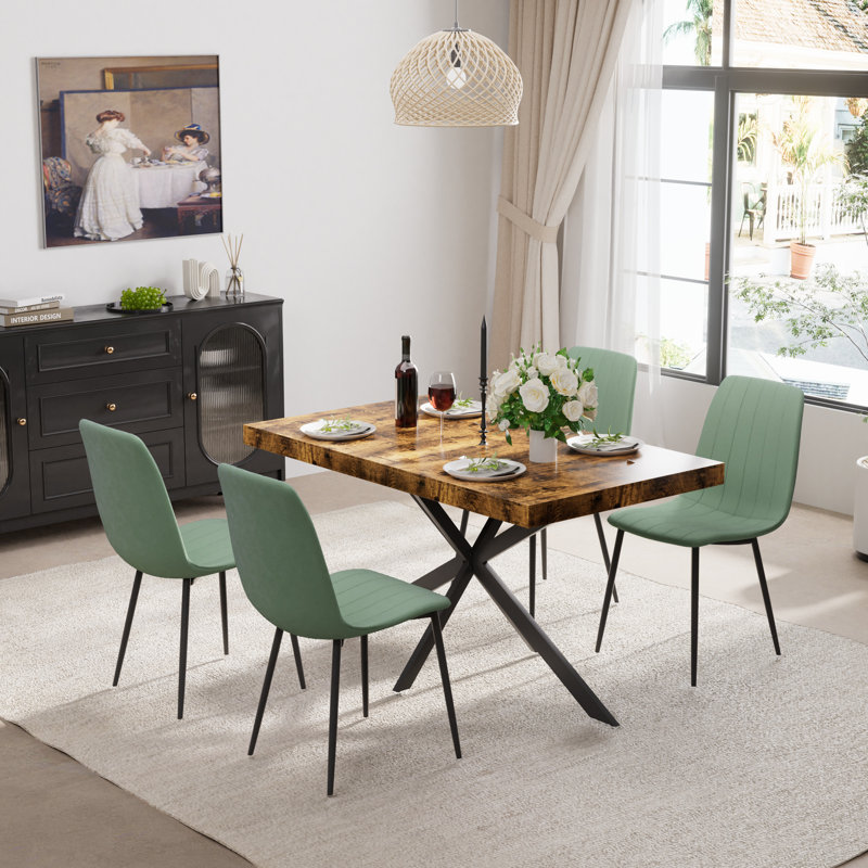 Ensemble de table de salle à manger extensible avec chaises en velours, 5, Vert / noir, H 29,92 po x L 55,11 po x l 31,49 po