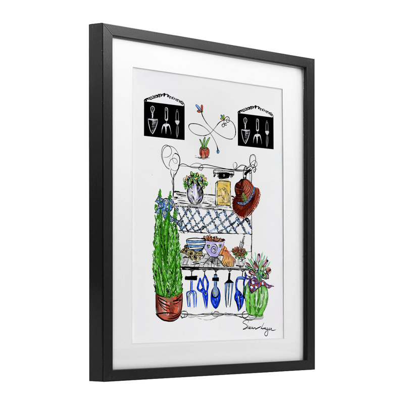 Printemps, jardin, rempotage, impression encadrée sous verre, design par Susan Lugar, Noir, H 16 po x l 13 po