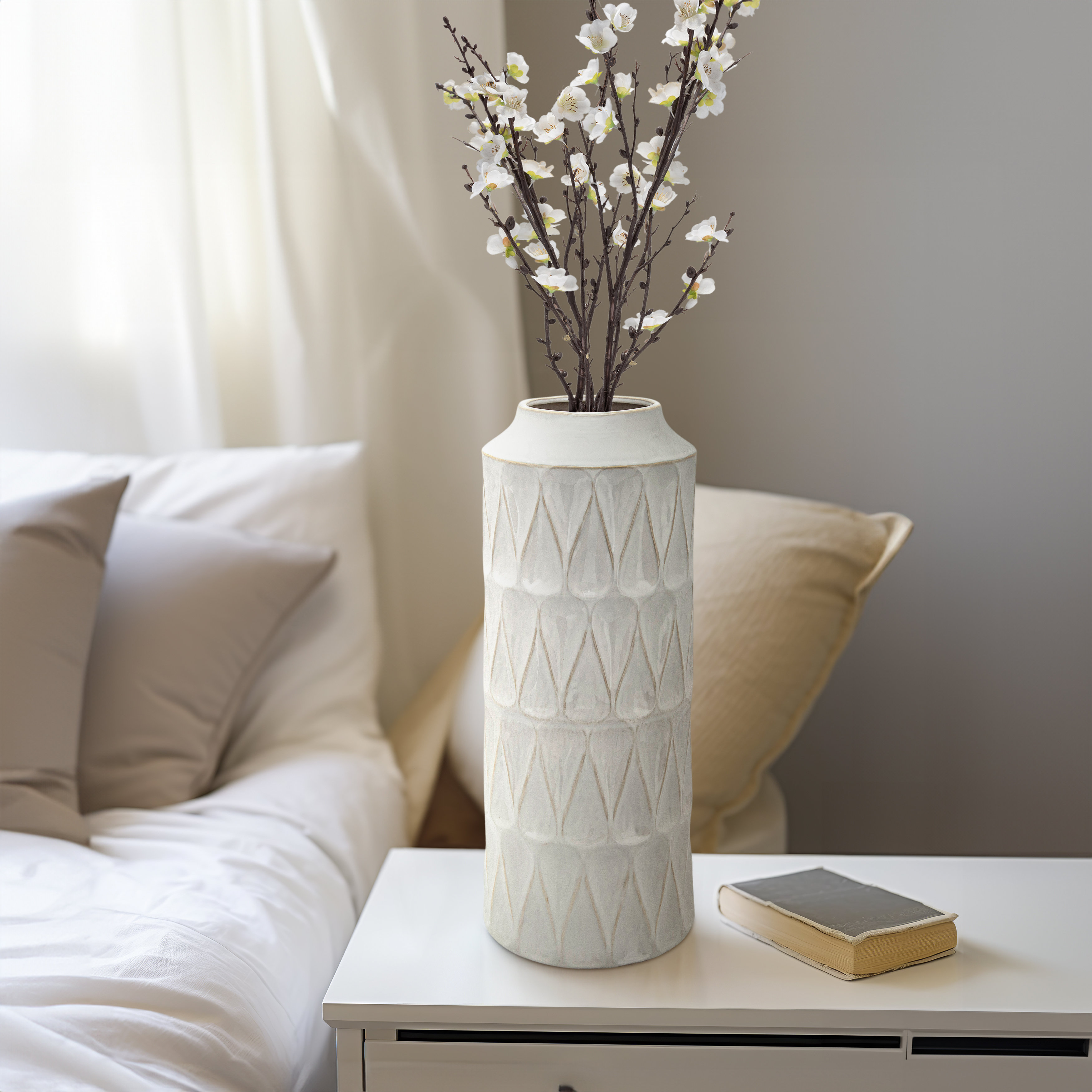 Corrigan Studio® Neutral Textured Ceramic Vase Contemporary White ...