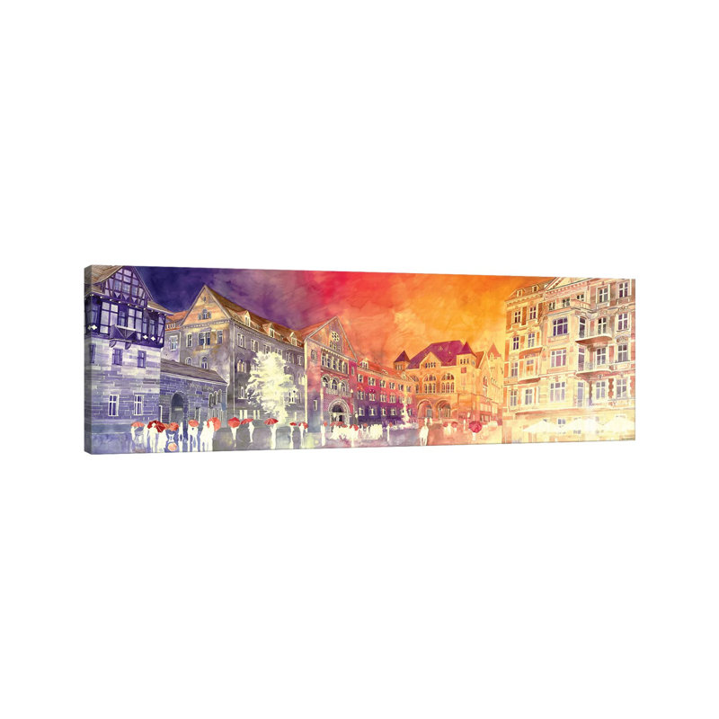 Sunset In Poznań by Maja Wronska - Wrapped Canvas Panoramic Painting, 40.64cm H x 121.92cm W x 1.91cm D