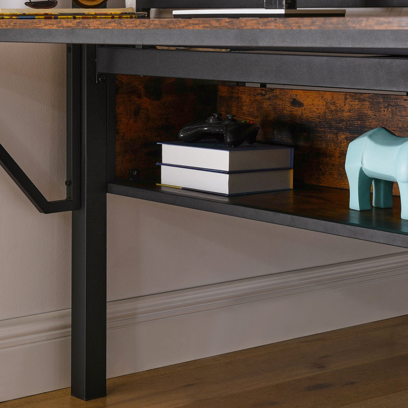 Lit mezzanine simple en métal avec bureau rectangulaire, lumières DEL, cadre de lit mezzanine à DEL Lit double avec tablettes de rangement et compartiments de rangement suspendus, barrière de sécurité et échelle, aucun sommier requis, cadre de lit