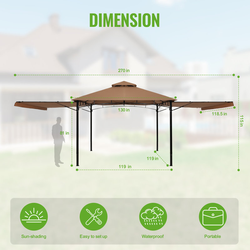 Backyard Expressions 10' X 10' Gazebo W/ Two Extending Side Panels