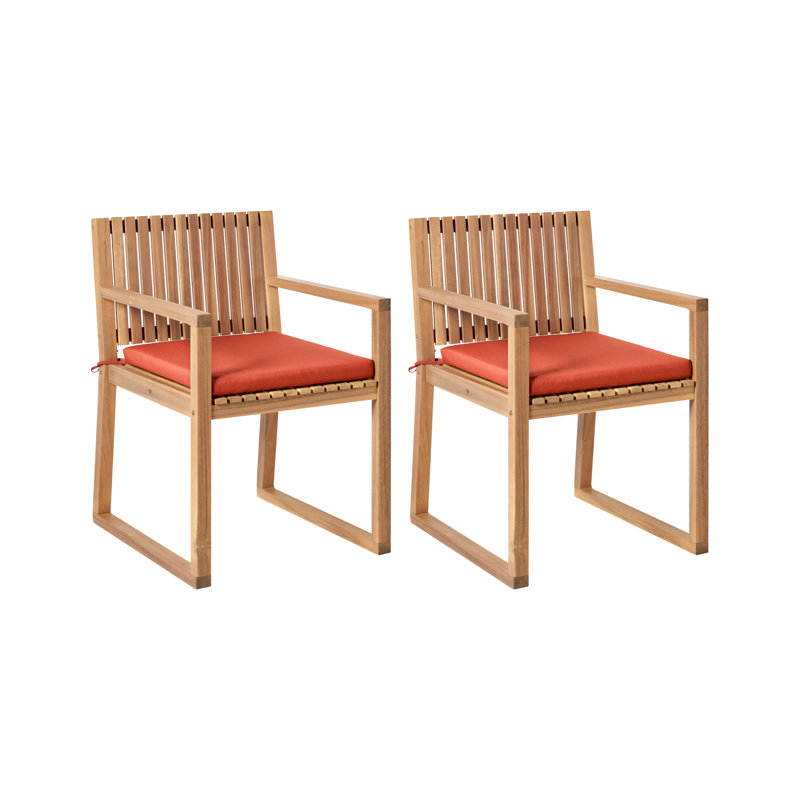 Set of 2 Garden Chairs with Cushions SASSARI PREMIUM Certified Acacia Wood, Red