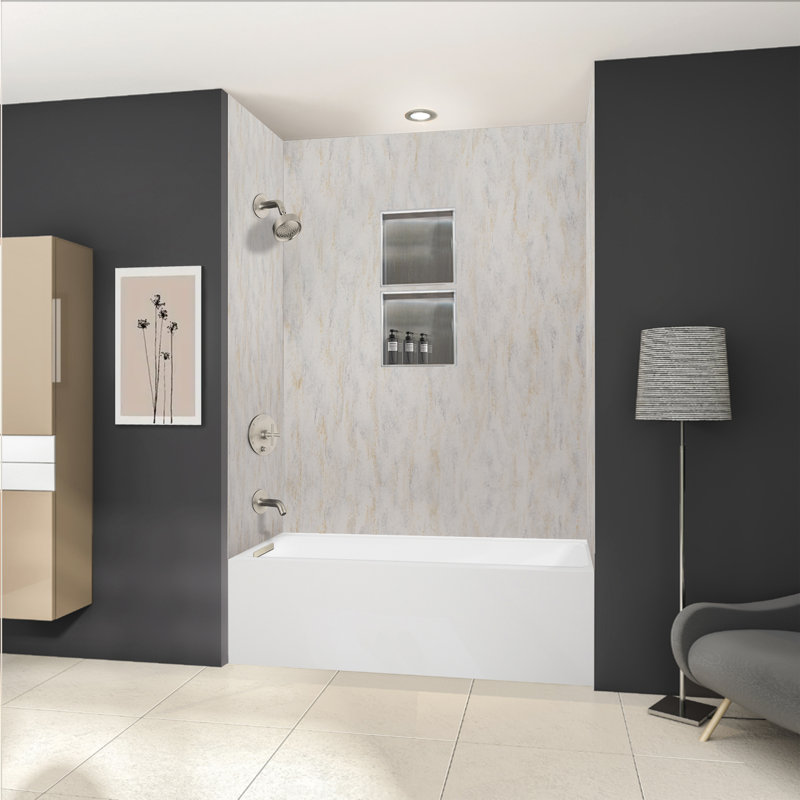 Ensemble de baignoire en alcôve en acrylique avec drain 60 po x 32 po x 15 po Transolor Unity, Droite, Chrome poli