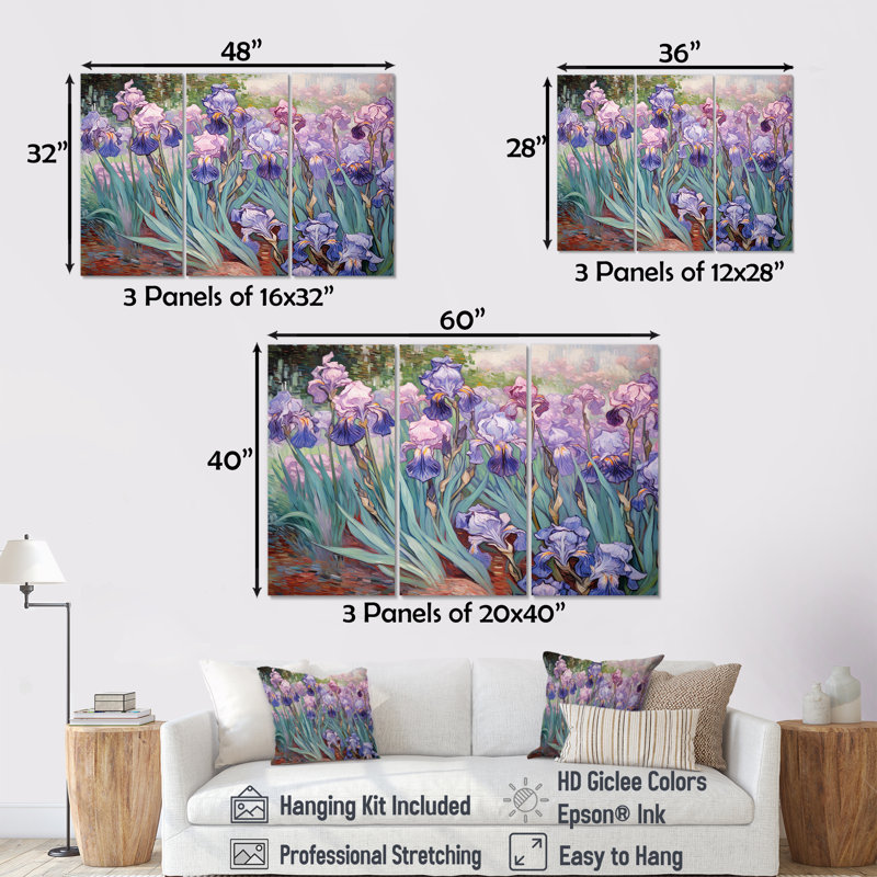Kassie - Iris, ensemble de reproductions d'art mural, H 28 po x l 36 po x P 1 po, Toile tendue