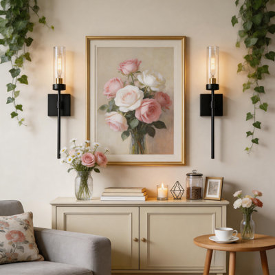 Ensemble de 2 appliques murales à piles avec télécommande (ampoules incluses), lumière murale sans fil à intensité variable pour le couloir du salon de la chambre à coucher