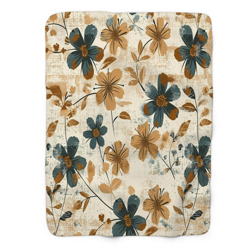 Rustic Floral Texture - Couverture sherpa de qualité supérieure 1 pièce, Lit simple
