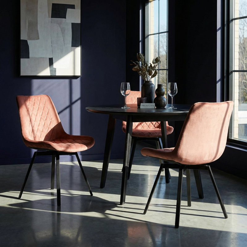 Chaise d’appoint rembourrée velours rose Dunfee