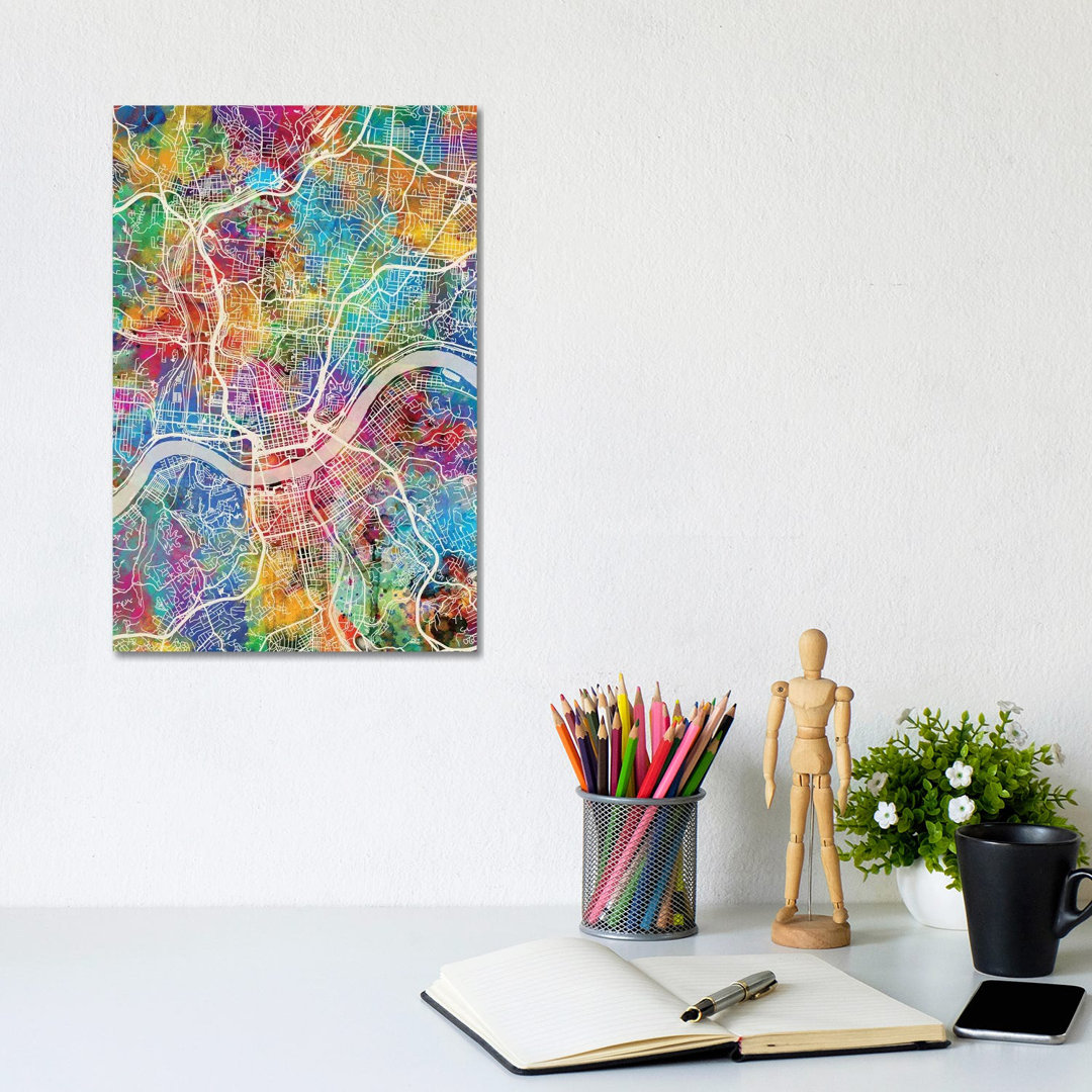 Cincinnati Ohio City Map III by Michael Tompsett - Wrapped Canvas Gallery-Wrapped Canvas Giclée