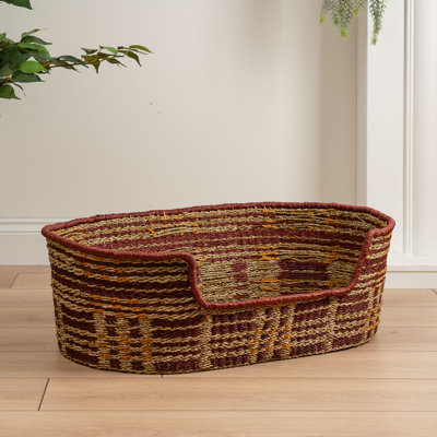Red & Natural Check Woven Pet Bed with mat