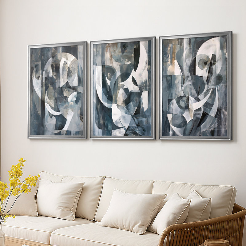 ABSTRACT Series CDLxxxx - Toile tendue avec châssis sur mesure - 3 pièces, Argent argent, H 15 po x l 19 po