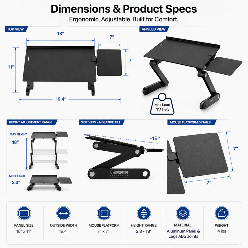 WorkEZ Adjustable Keyboard Stand - On-Desk Keyboard and Mouse Riser for Standing Work , Black