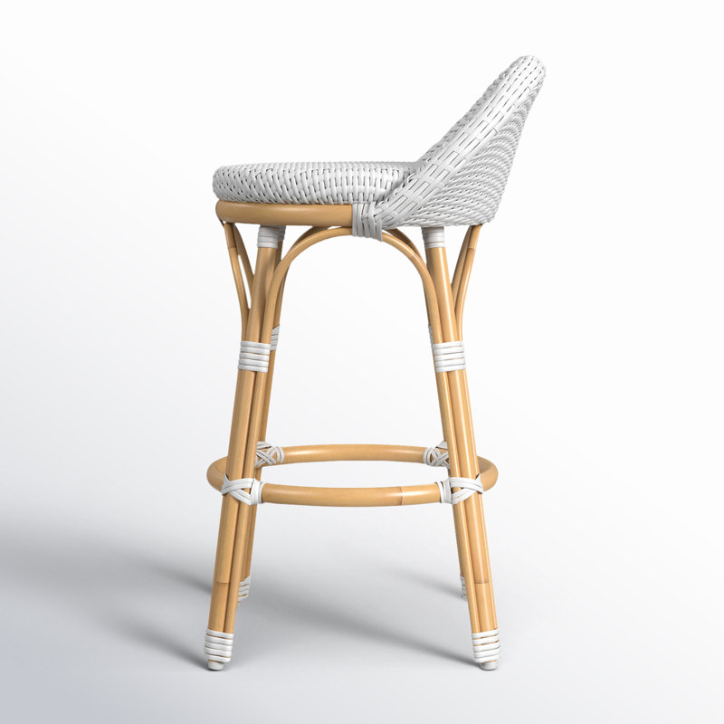 Tobias Outdoor Rattan and Metal Low Back Counter stool, Smooth White